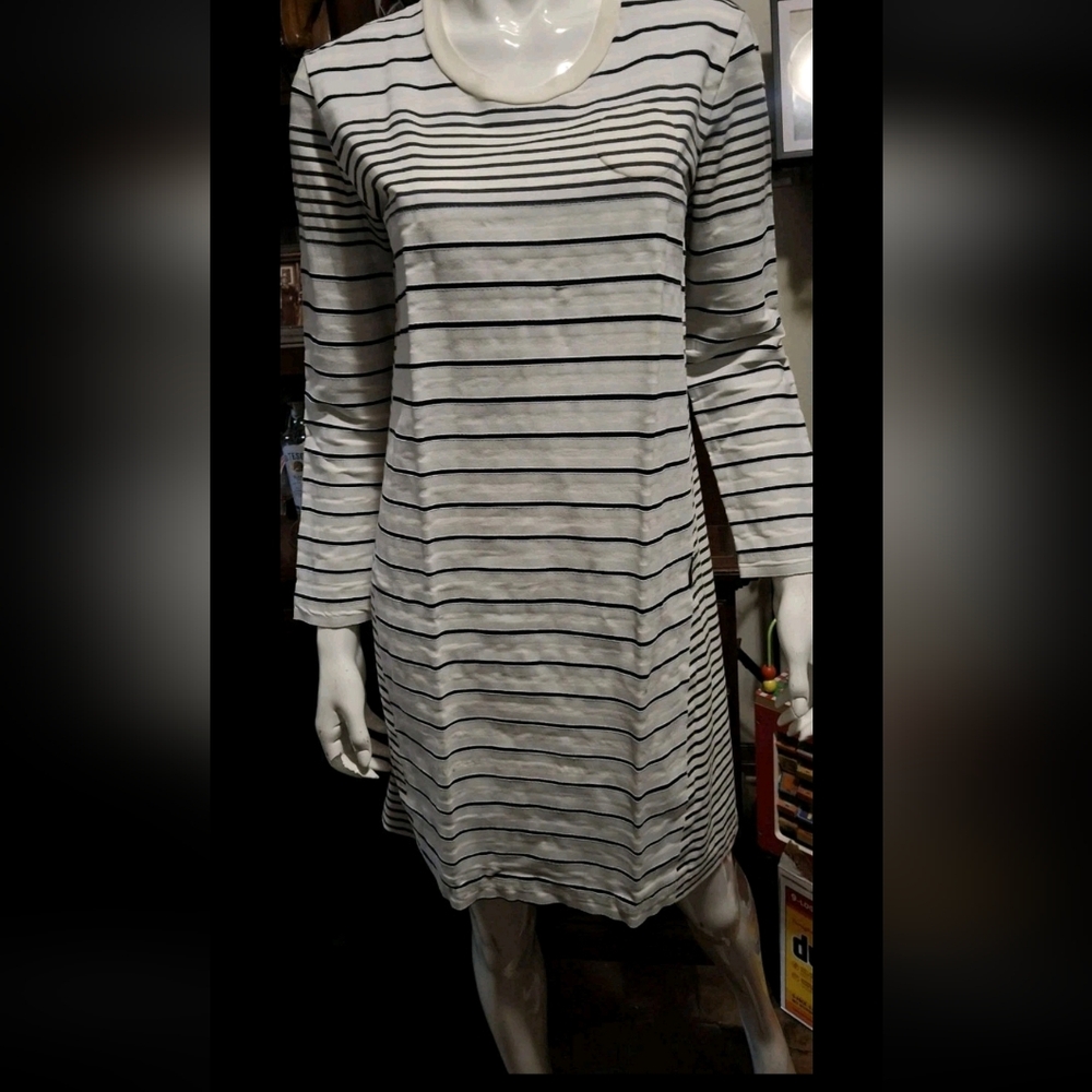 Louis Vuitton White and Navy Striped Cotton T Shirt Dress - Large long sleeve